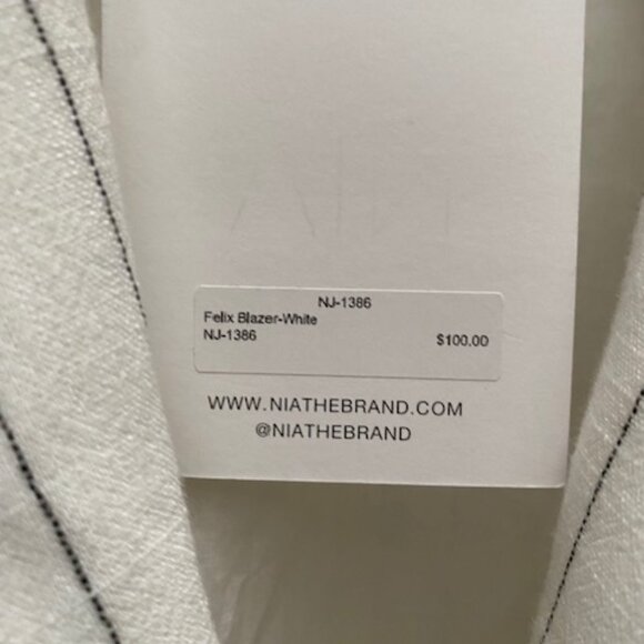 NEW NIA felix blazer in cream linen black stripe size L - Picture 6 of 9